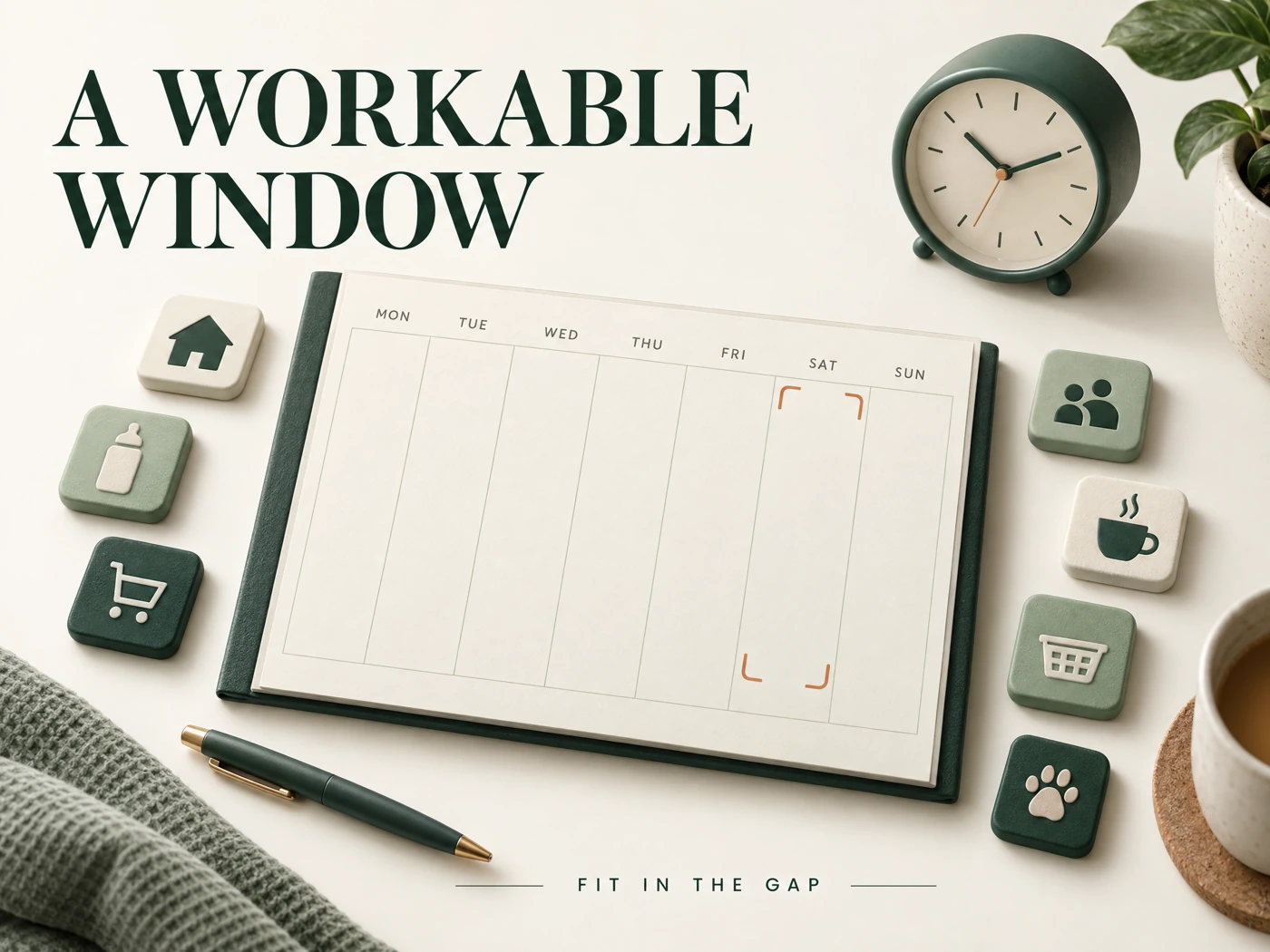 A workable window: a weekly planner with household tasks around a small open time slot