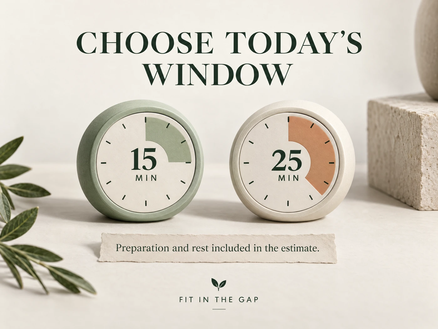 Choose today's window: two clocks representing the 15- and 25-minute session options